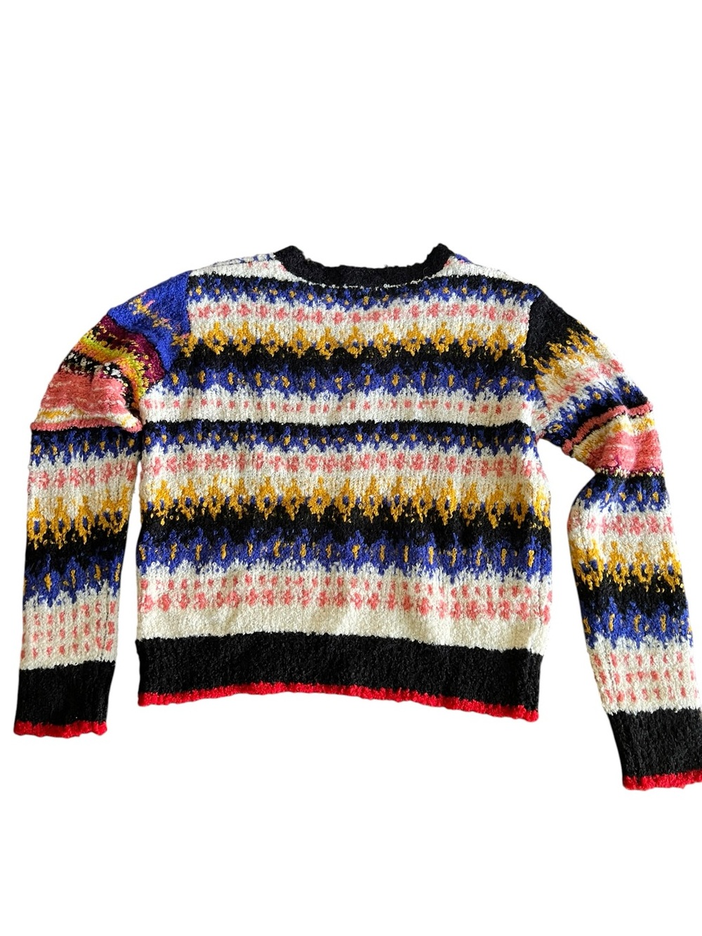 Free People Womens L Best Day Ever Sweater Alpaca Colorblock Patchwork Boho NWT - Picture 2 of 11